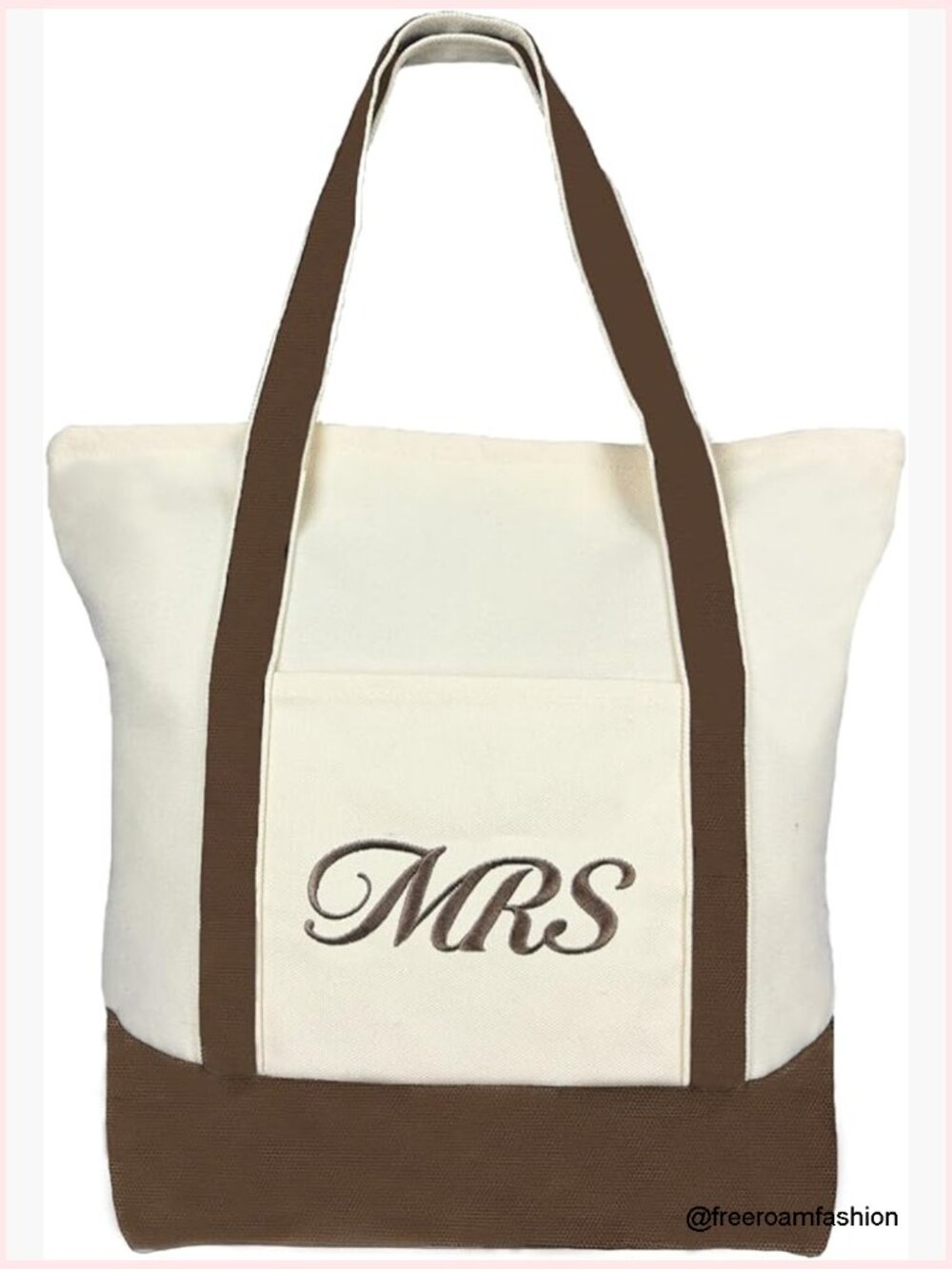 Large Canvas Tote Bag With Zipper Top And Embroidery, Perfect Wedding Gift